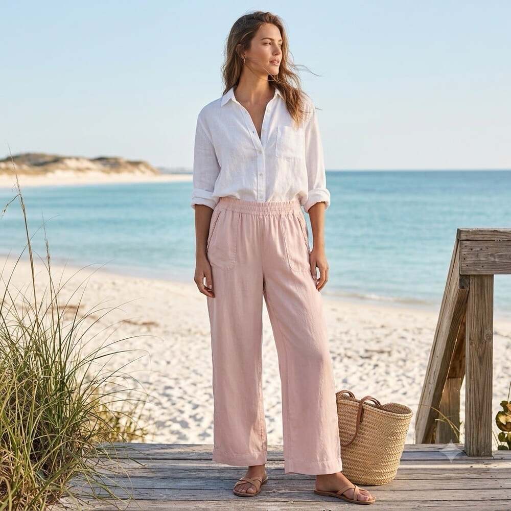 ELLE sz XL Dusty Pink Wide Leg Lightweight High Rise Lyocell Pants Beachy